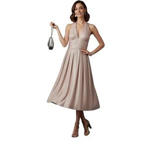 NWT Adrianna Papell Blush Halter Dress Pleated Cocktail Party Dress Midi Size 12